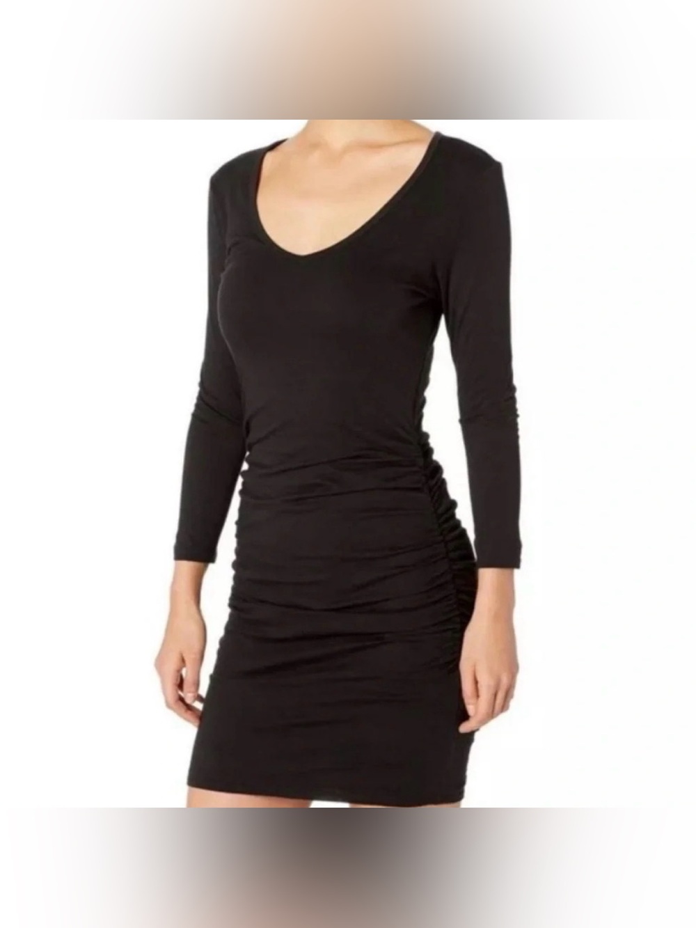 Beyond Yoga All About It Black Long Sleeve Pima Cotton Ruched Dress Small